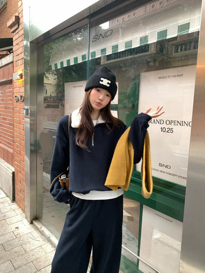 // 毛毛領半拉鍊衛衣+褲套裝