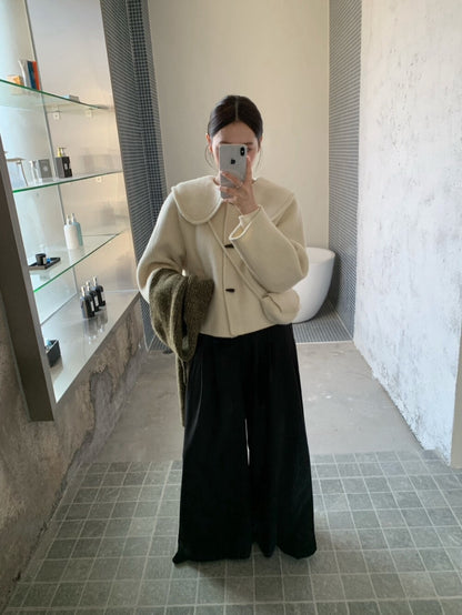 // 100%wool超韓大娃娃領手工外套(連袋仔)