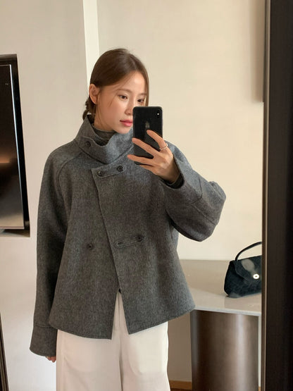 // 雙面毛呢可立領中短外套