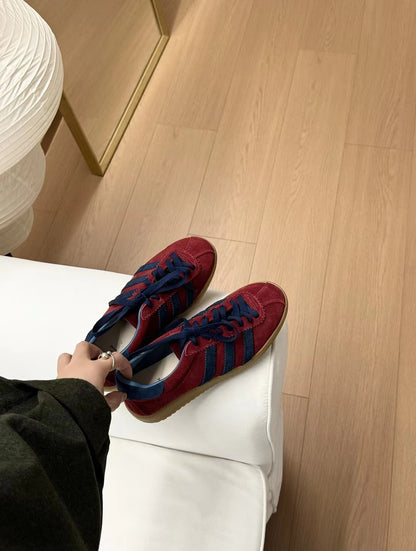 // 復古配色真皮平底運動鞋