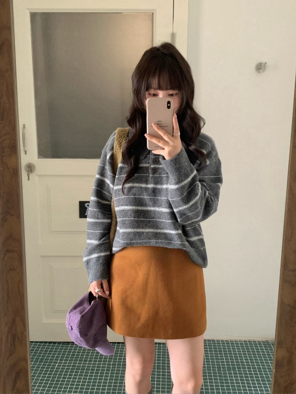 // 超軟糯miu風翻領間條毛衣