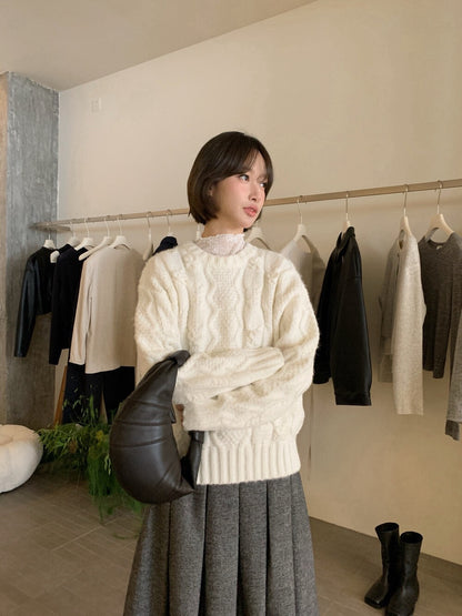 // 絕美蝴蝶結織紋麻花毛衣