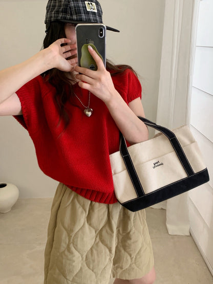 // 可疊穿粗織紋邊落肩短袖NT