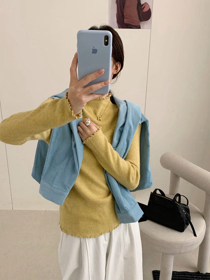 // 人手一件卷卷邊半領針織NT