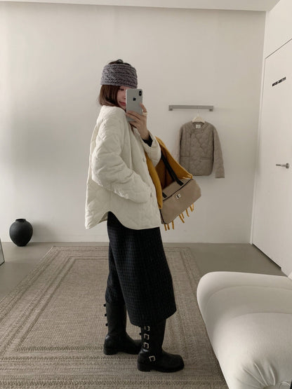 // cutting超美菱格夾棉圓領弧邊外套