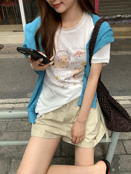 // 可愛手繪lyocell麻短袖TEE