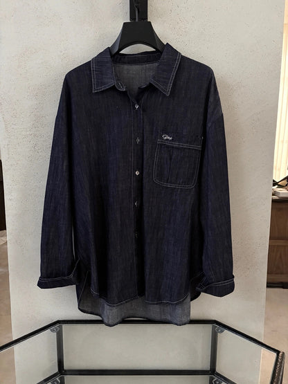 B75 / 復古感刺繡字明線牛仔恤衫