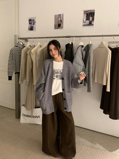 // 慵懶重磅靚色V領中長CD