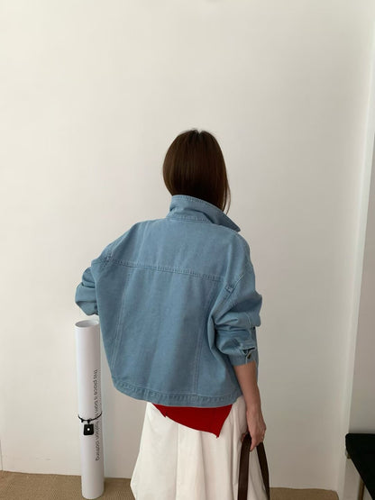 (現貨) // 簡約cutting翻領拉鍊牛仔外套