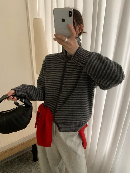 // 30%raccoon拼粗幼間條可立領CD