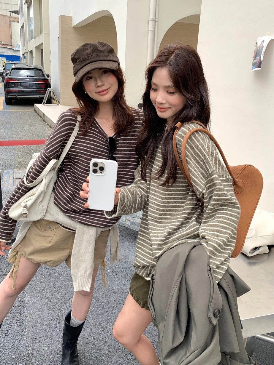 B218 / 寬鬆休閒look間條長款上衣