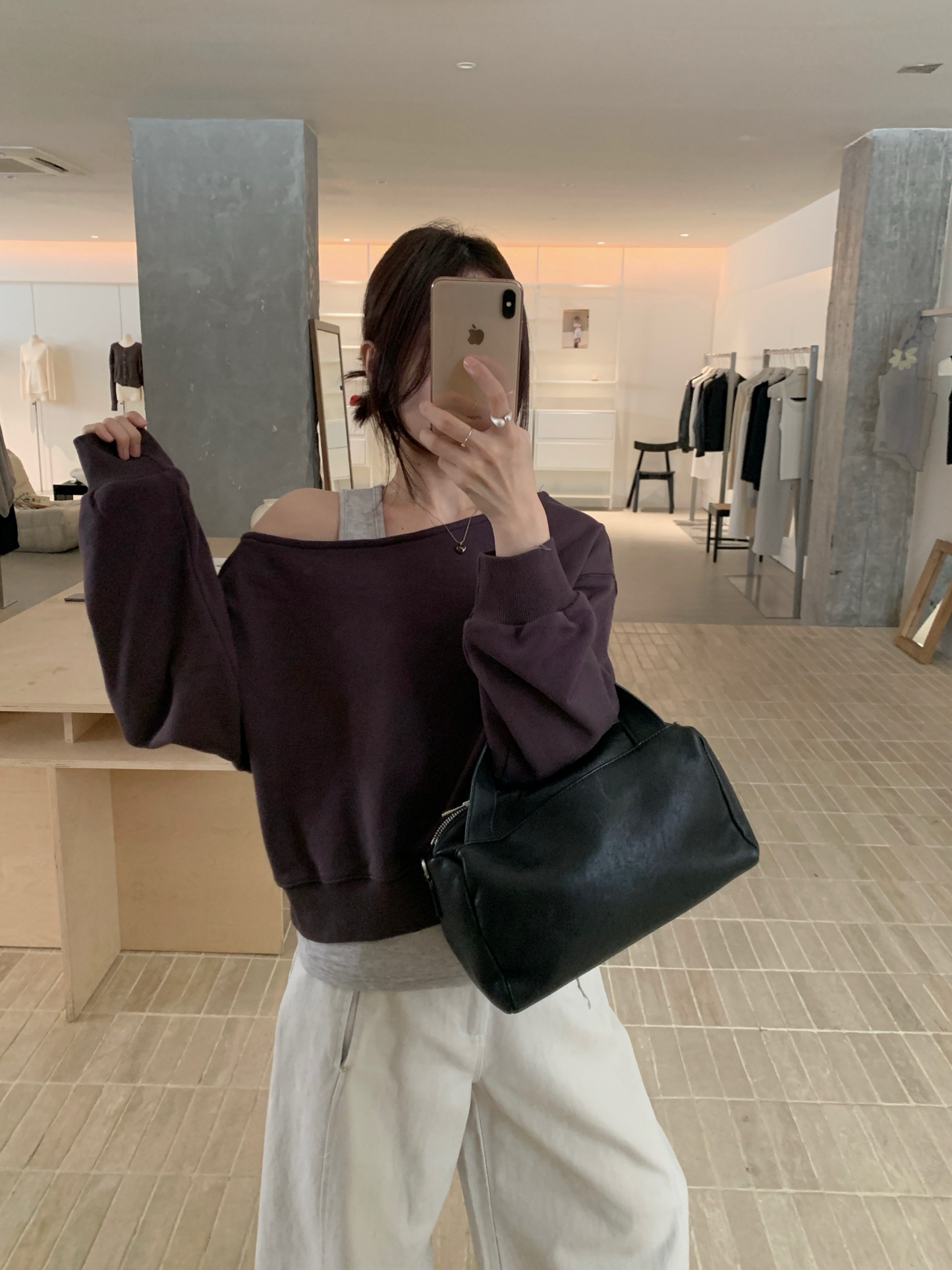 // 休閒感斜肩衛衣+背心兩件套