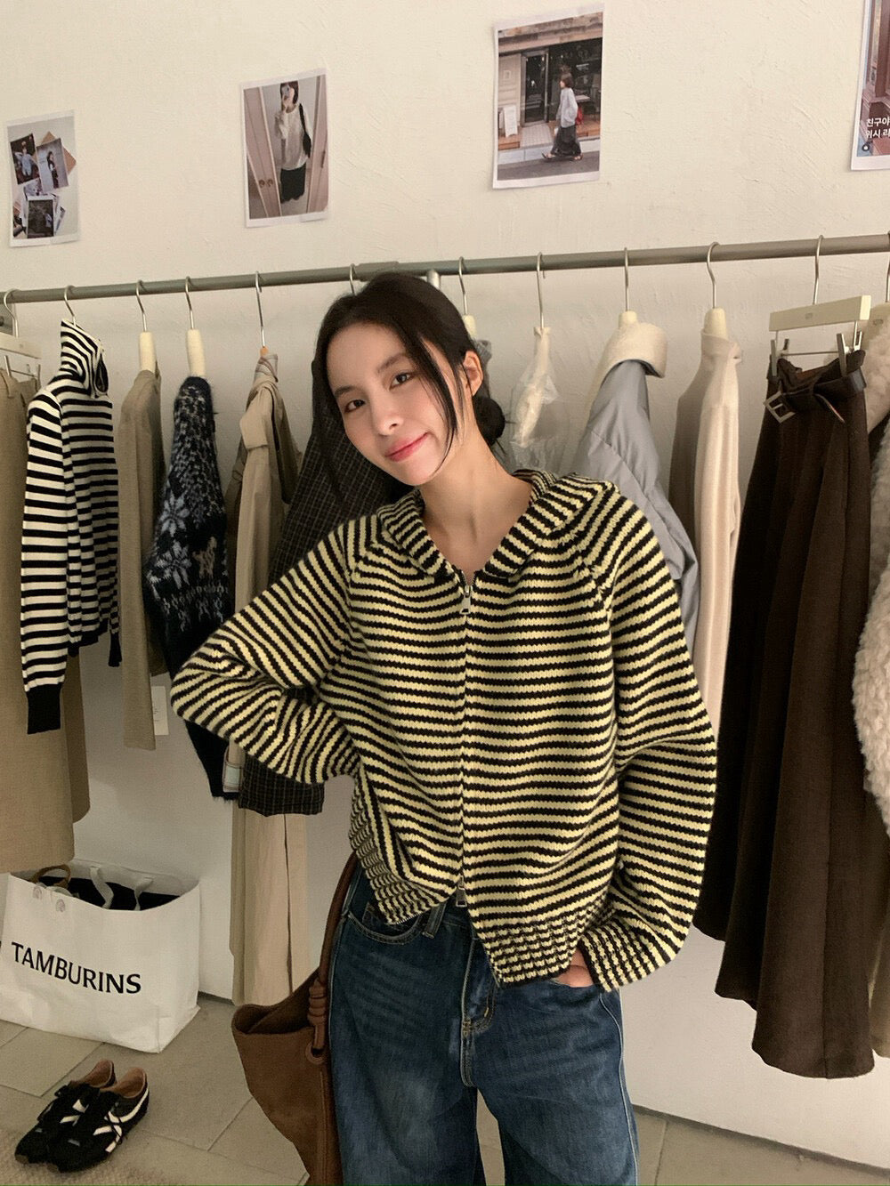 // 軟糯雙拉鍊細間條連帽CD