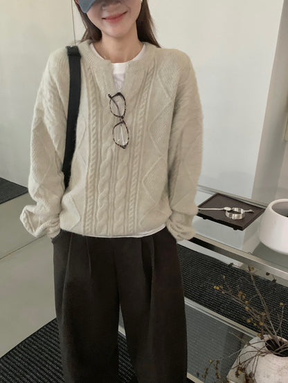 // 超軟糯小V領口麻花NT