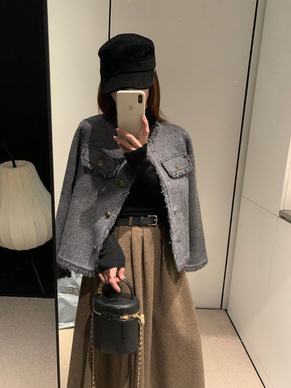 回饋價！// 氣質流蘇邊小香風100%羊毛雙面手工外套