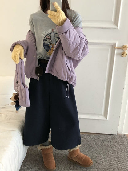 // 帥氣八分毛呢料加絨褲(連小腰包+腰帶)