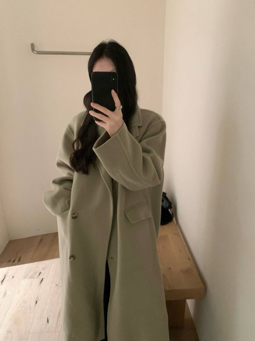 // 100%羊毛氣質可立領長款手工大衣