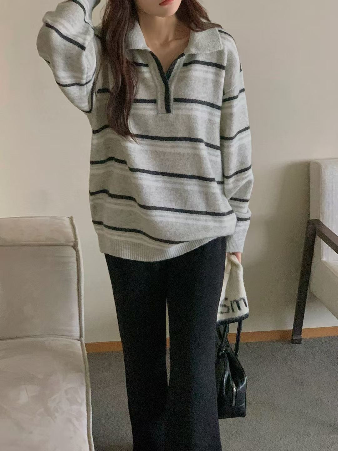 // 超韓小V翻領拼間NT