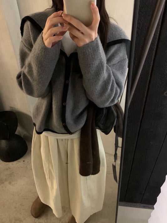 // 40%兔毛+20%綿羊毛撞色邊大翻領CD