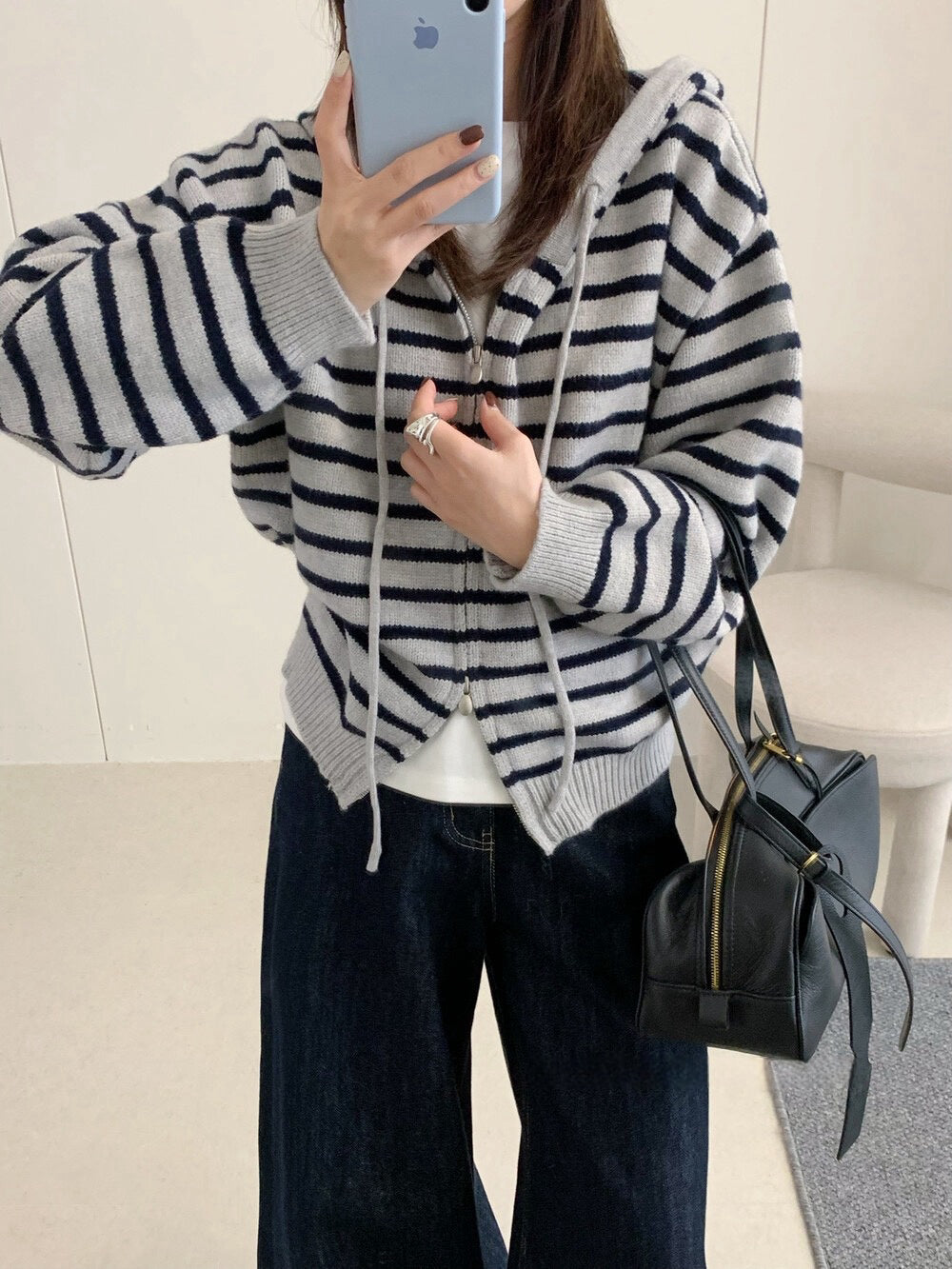 // 鬆弛感上下拉鍊連帽間條CD