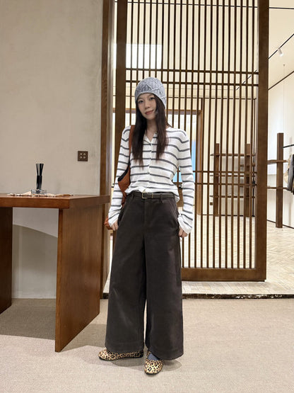 // 顯瘦版型燈芯絨直腳九分褲(連腰帶)