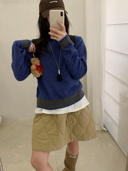 // 100%wool細間條包邊毛衣