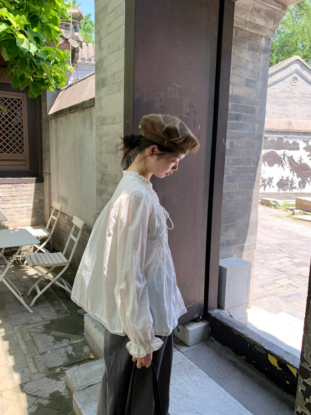 B06 / 復古拼接lace壓褶綁帶BL