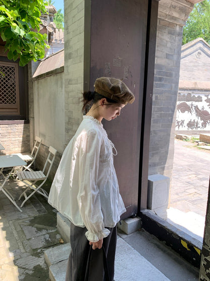 B06 / 復古拼接lace壓褶綁帶BL