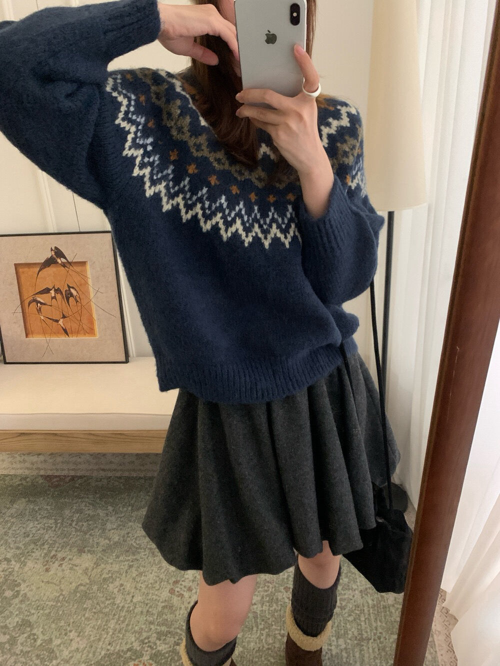 // 20%羊毛聖誕必備花紋圓領毛衣