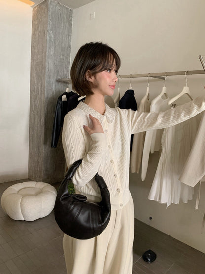 // 33%羊毛重工珍珠領麻花NT