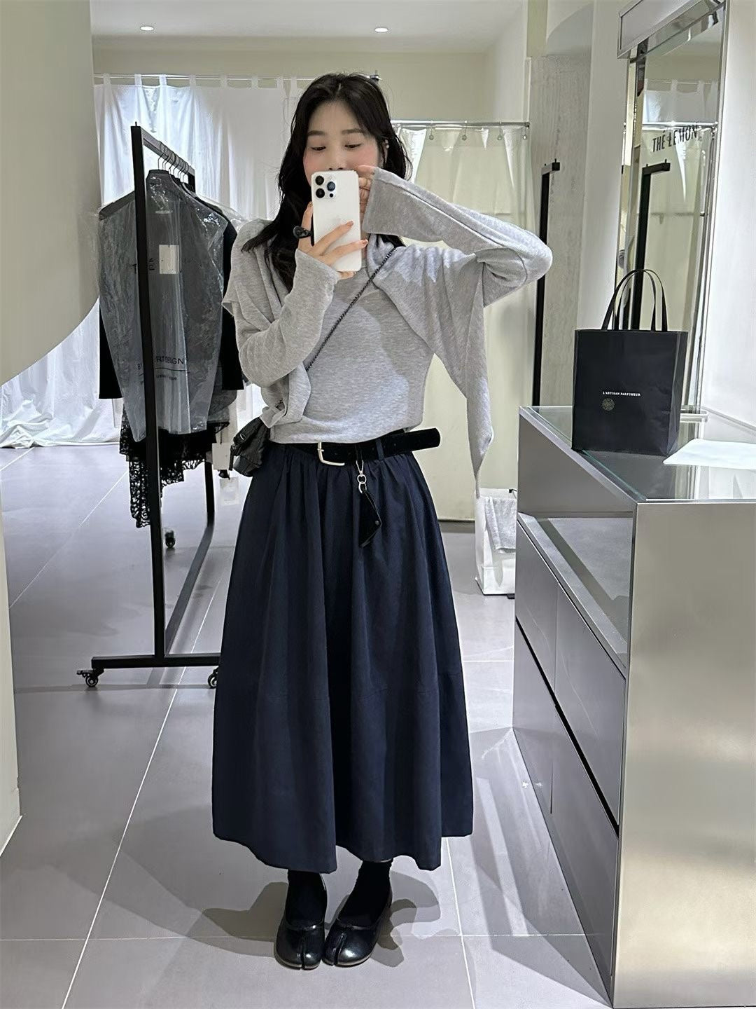 // 微絨感質料連腰帶傘裙