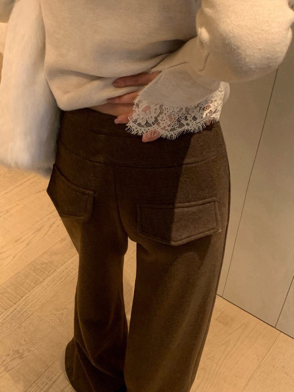 // 懶人神褲～超舒服羊絨微喇叭褲