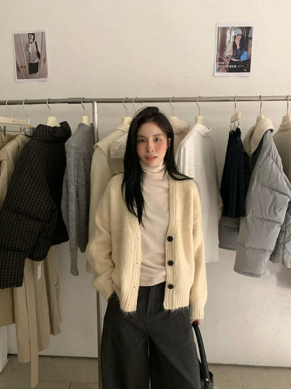 // 復古鈕扣邊拉絨V領CD