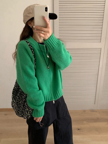 // 檔口爆款10色落肩拉鍊圓領CD