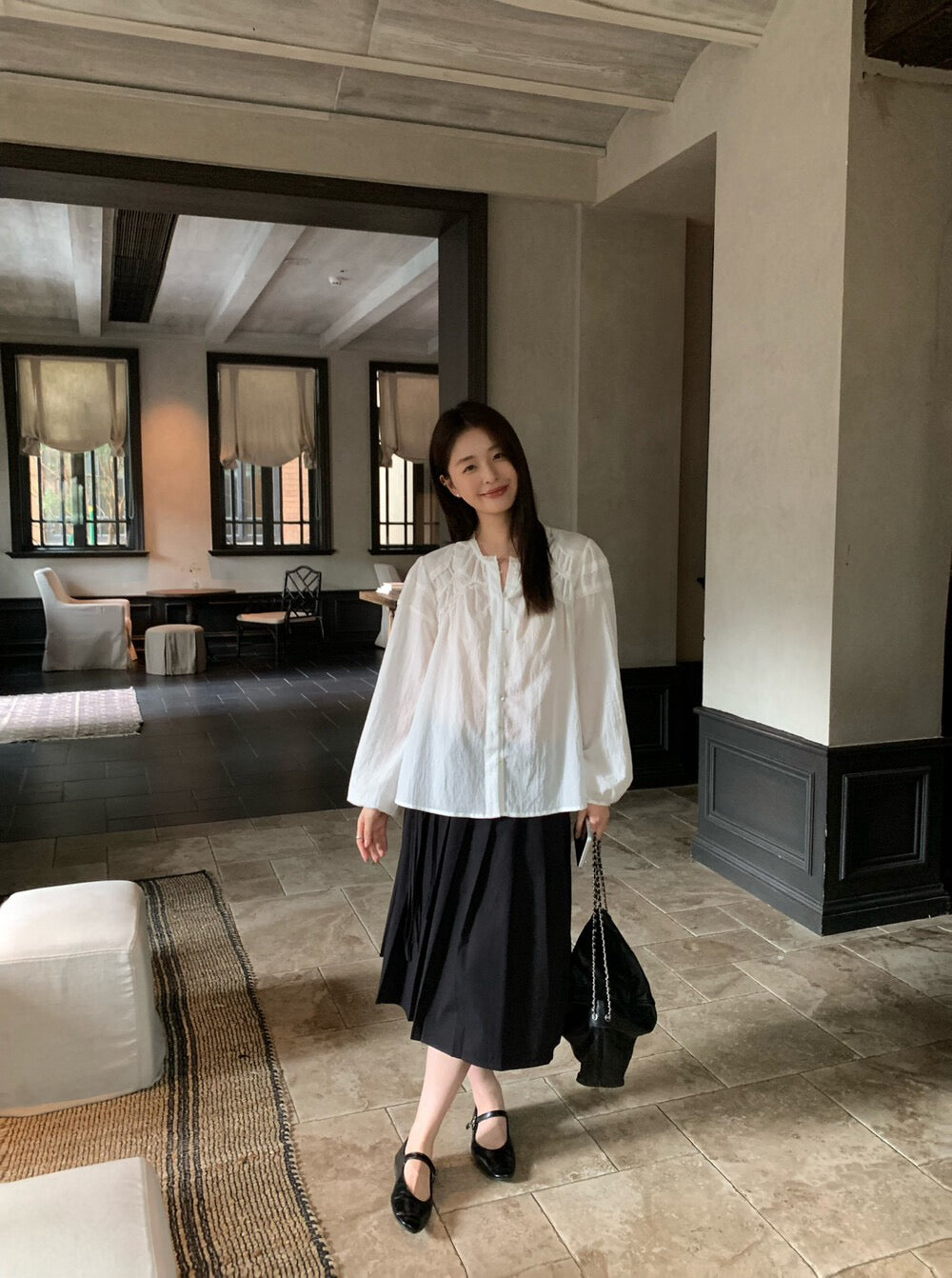 // 復古lace邊壓褶設計BL
