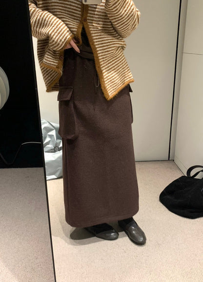 // 50%羊毛雙口袋工裝毛呢半裙