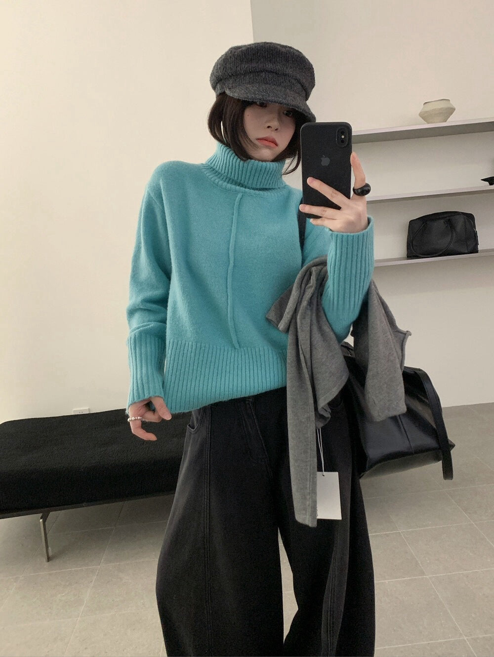 // 設計感中線直坑織紋高領NT