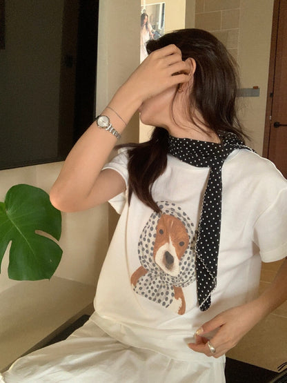 // 可愛頭巾小狗TEE(連領巾)