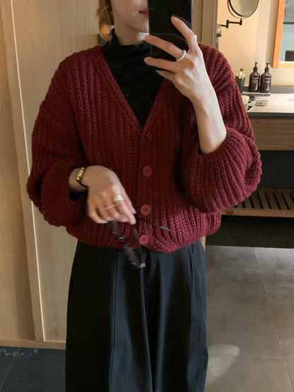 // 復古感粗針織泡泡袖CD