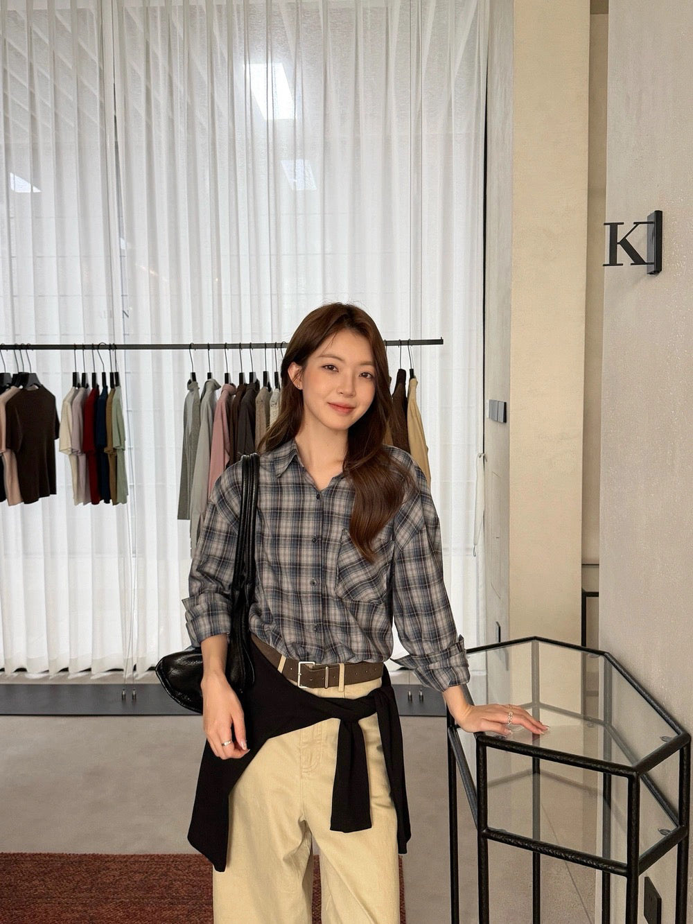B117 / 美式慵懶格紋口袋恤衫