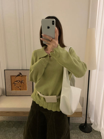 // 30%wool+30%raccoon鈎針衣擺一粒鈕翻領NT￼