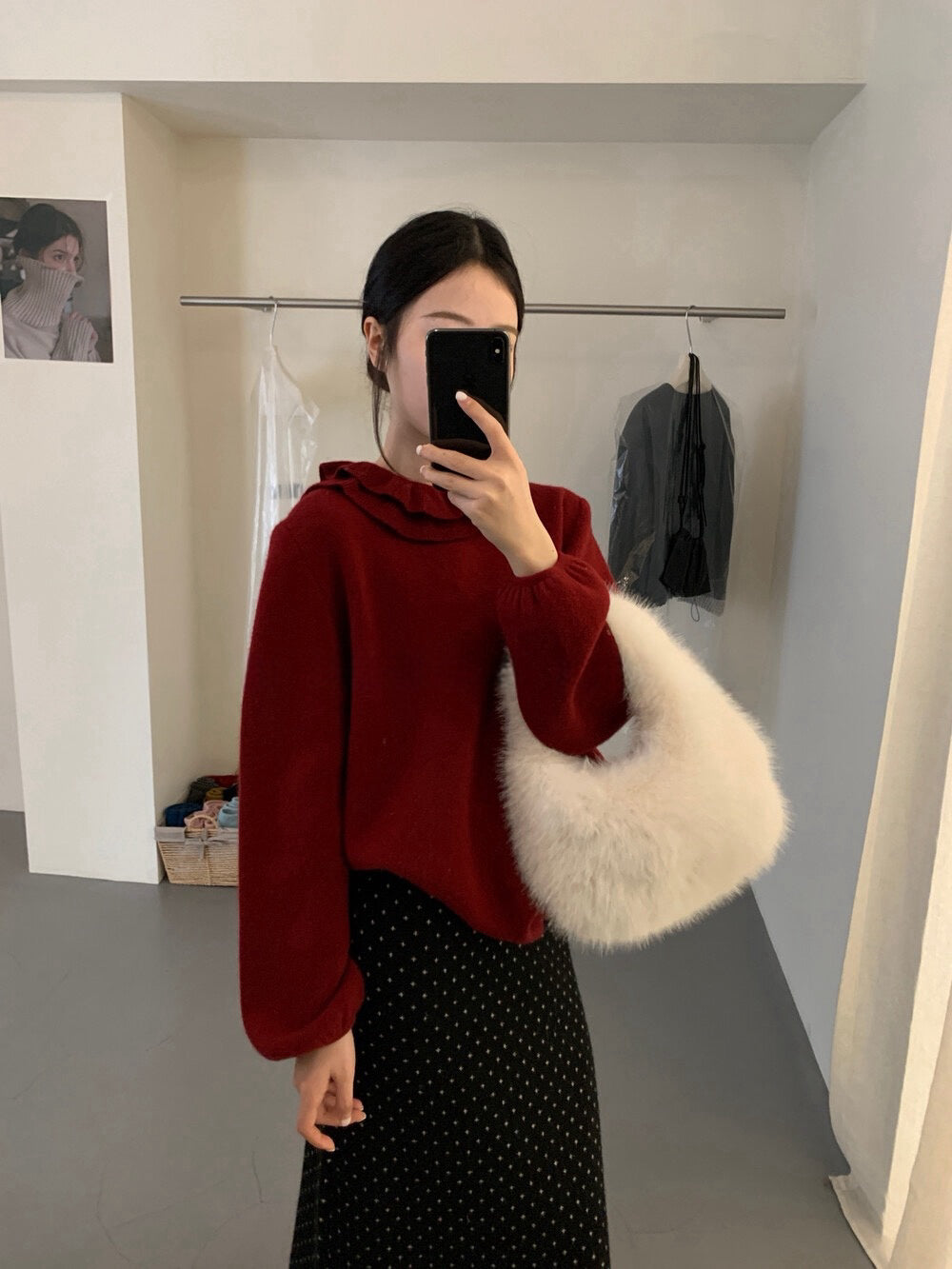 // 20%兔毛雙層荷葉領束袖口毛衣