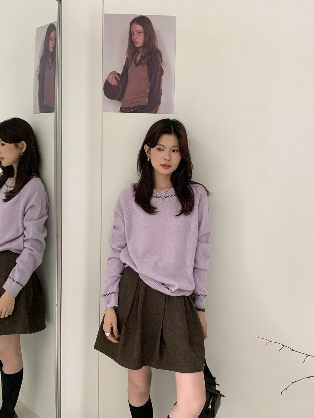 // 撞色穿插邊設計12%兔毛NT