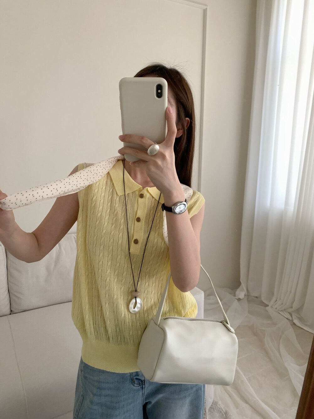 // 天絲麻透氣麻花polo背心針織