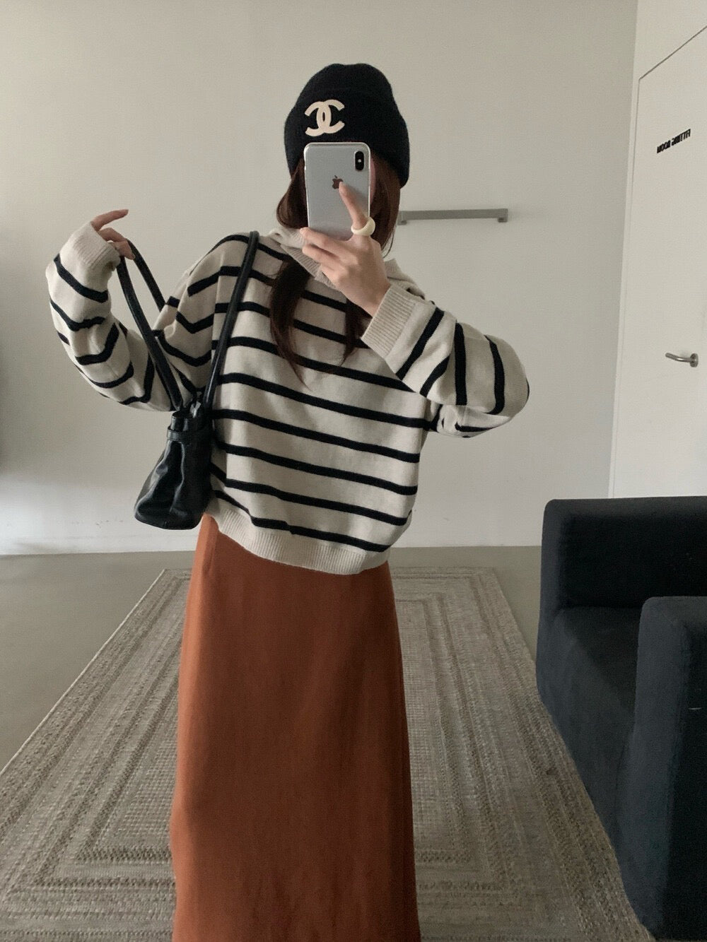 // 35%wool可分拆帽子間條毛衣