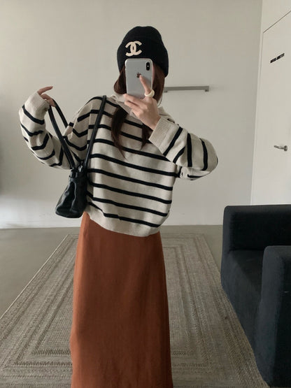 // 35%wool可分拆帽子間條毛衣