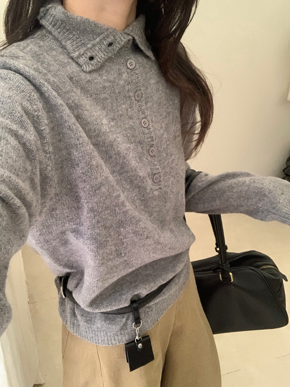 // 100%綿羊毛可立領半鈕扣NT