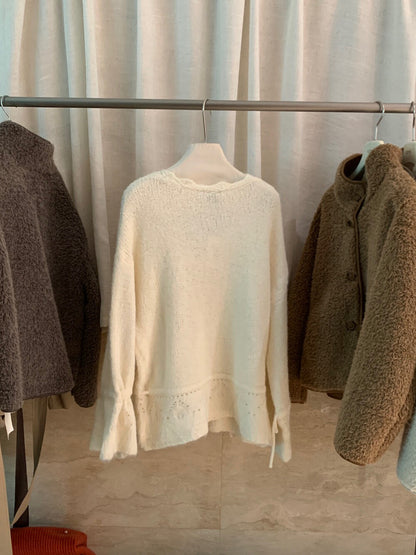 // 法式鈎花設計感抽繩V領立體裝飾CD