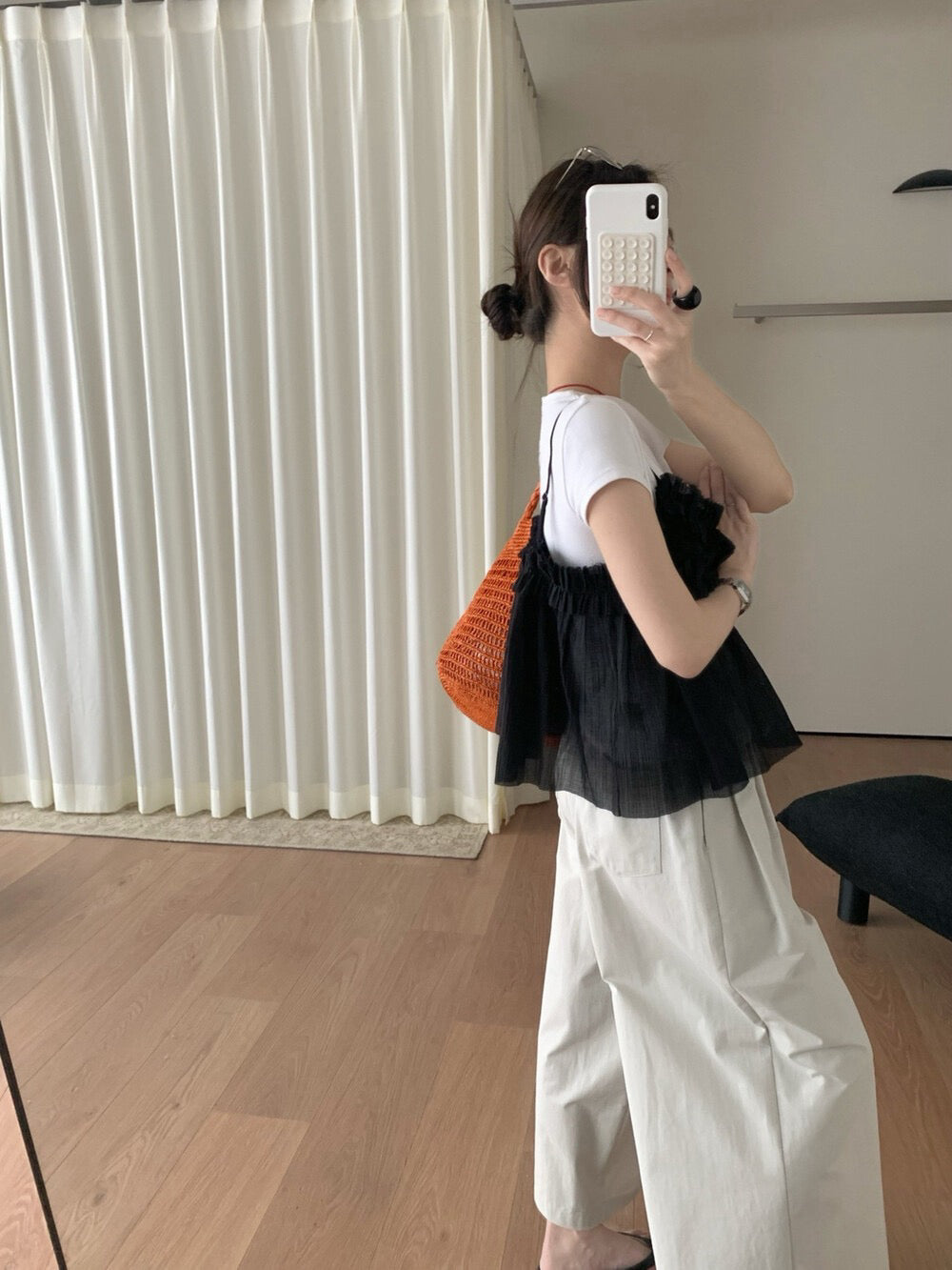 // 精緻壓褶邊lace小吊帶