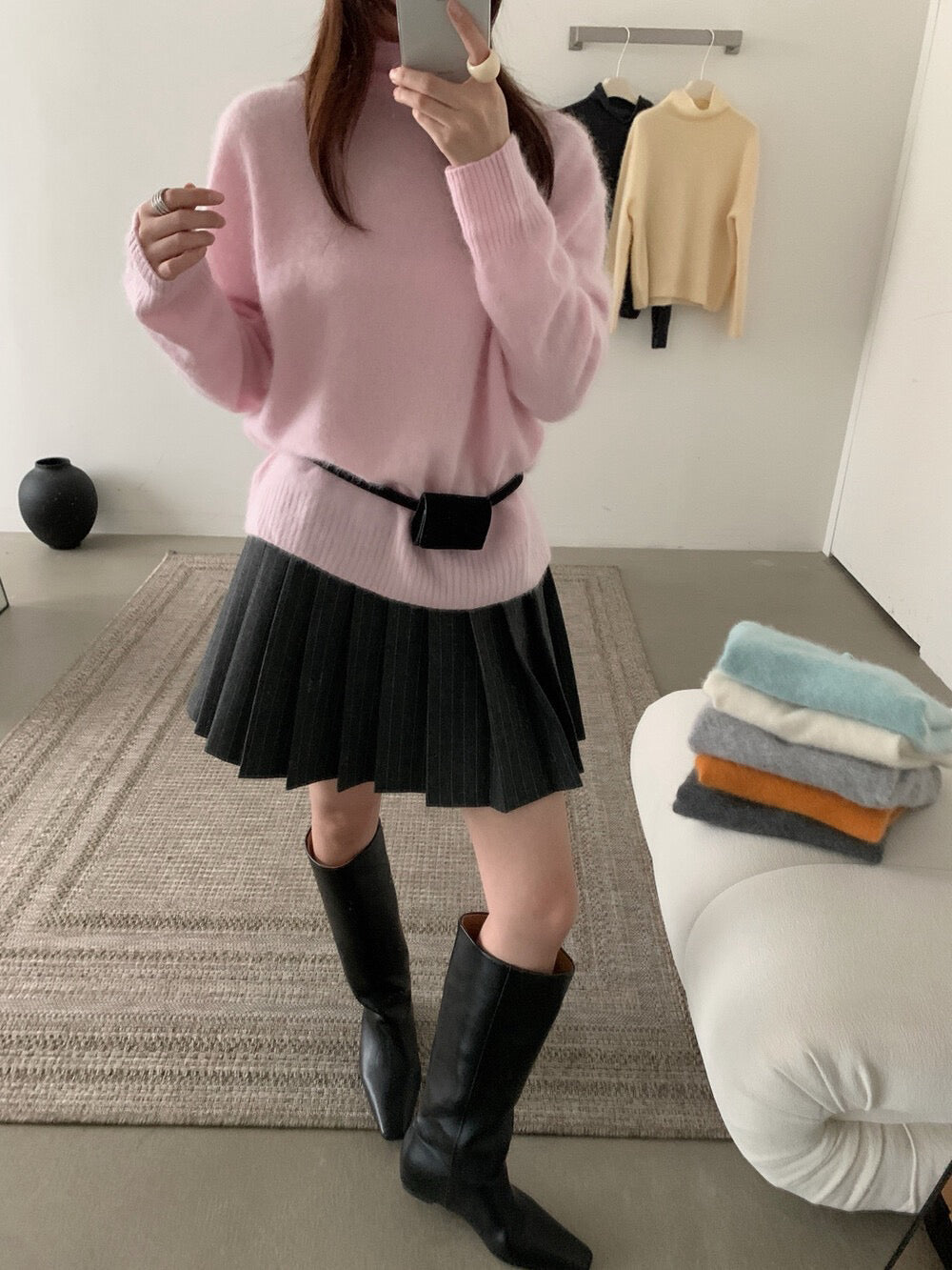 // 95%wool+5%cashmere拉絨工藝小高領針織NT